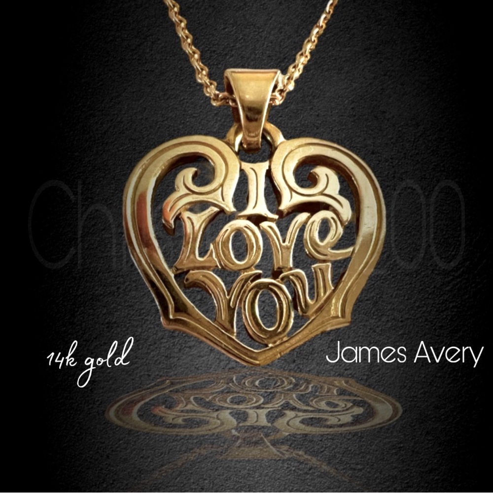14k gold James Avery I LOVE YOU in heart fancy/decorative font